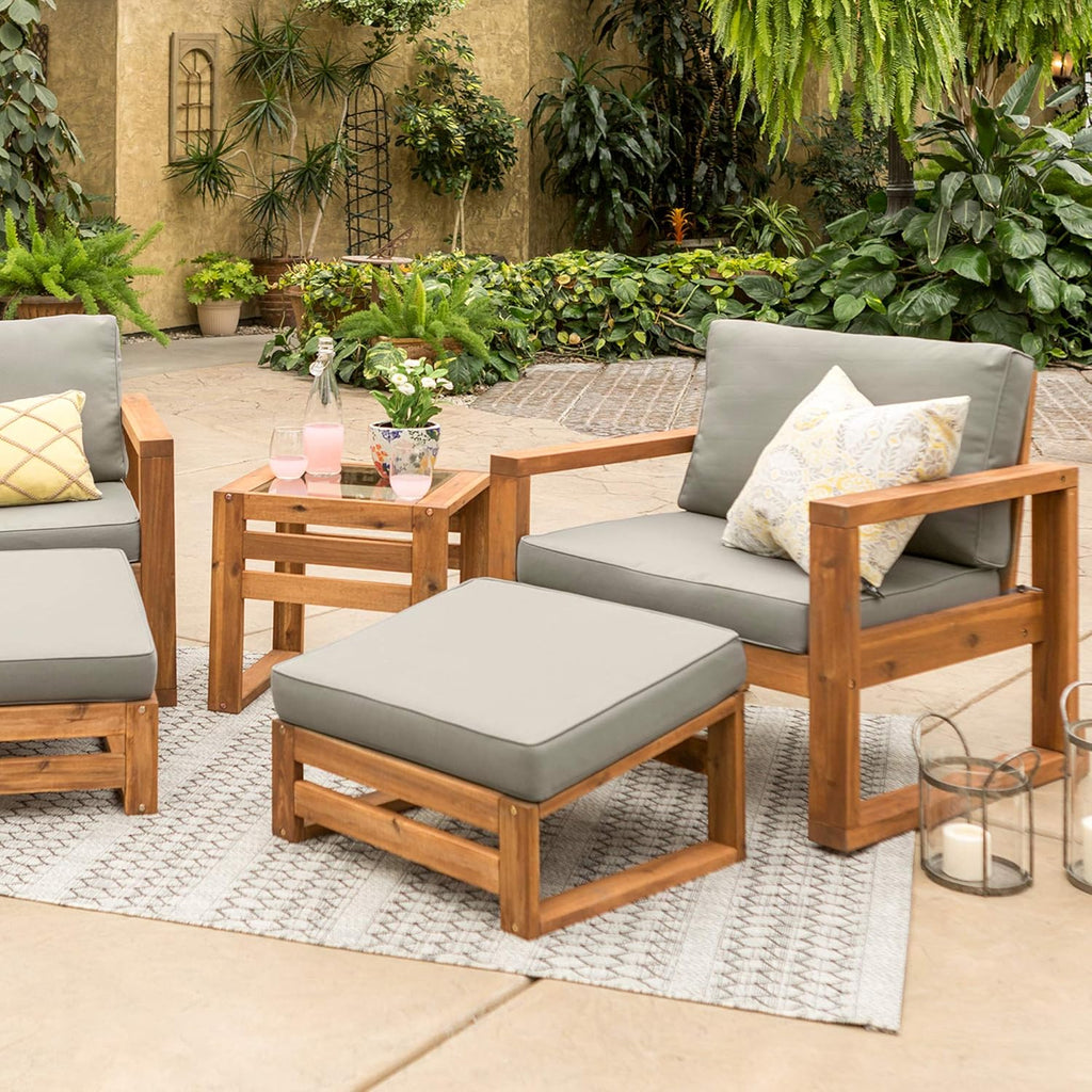 4 Piece Acacia Wood Outdoor Chat Set with Glass Top Coffee Table X55327