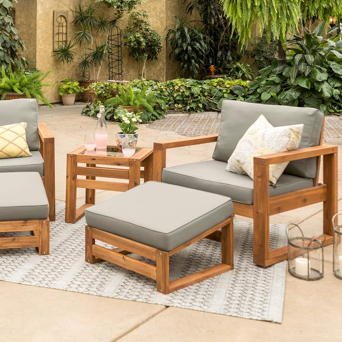 4 Piece Acacia Wood Outdoor Chat Set with Glass Top Coffee Table X55327