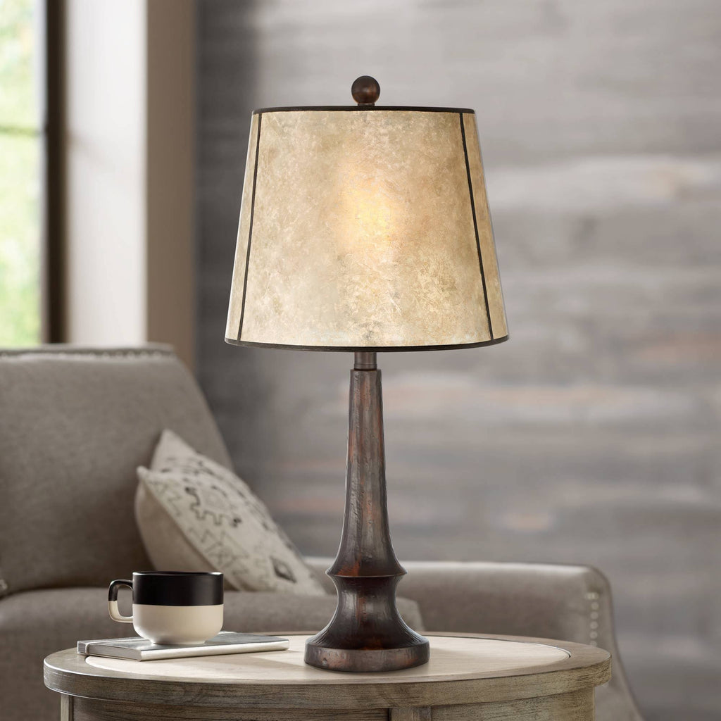 Rustic Table Lamp Aged Bronze Mica Drum Shade E32139