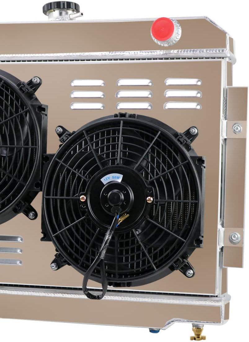 4 Row Core Radiator with 2 X 12" Fan Shroud and Relay for Jeep CJ Series L6 V8 Q6112