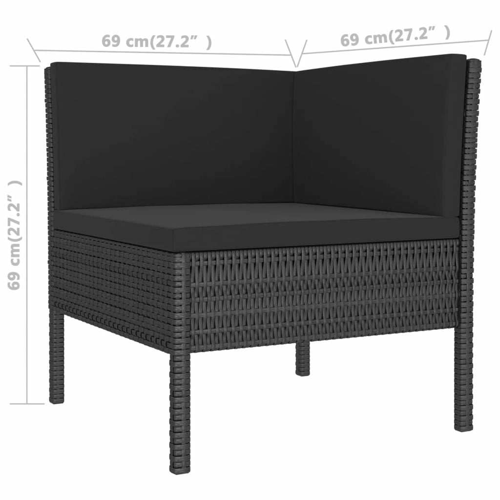 3 Piece Poly Rattan Outdoor Sectional Sofa Set with Cushions Steel Frame A13729