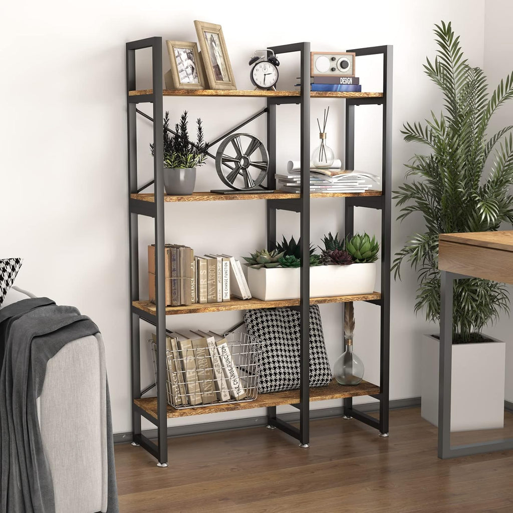 Rustic Industrial 5 Tiers Bookcase with Metal Frame C439