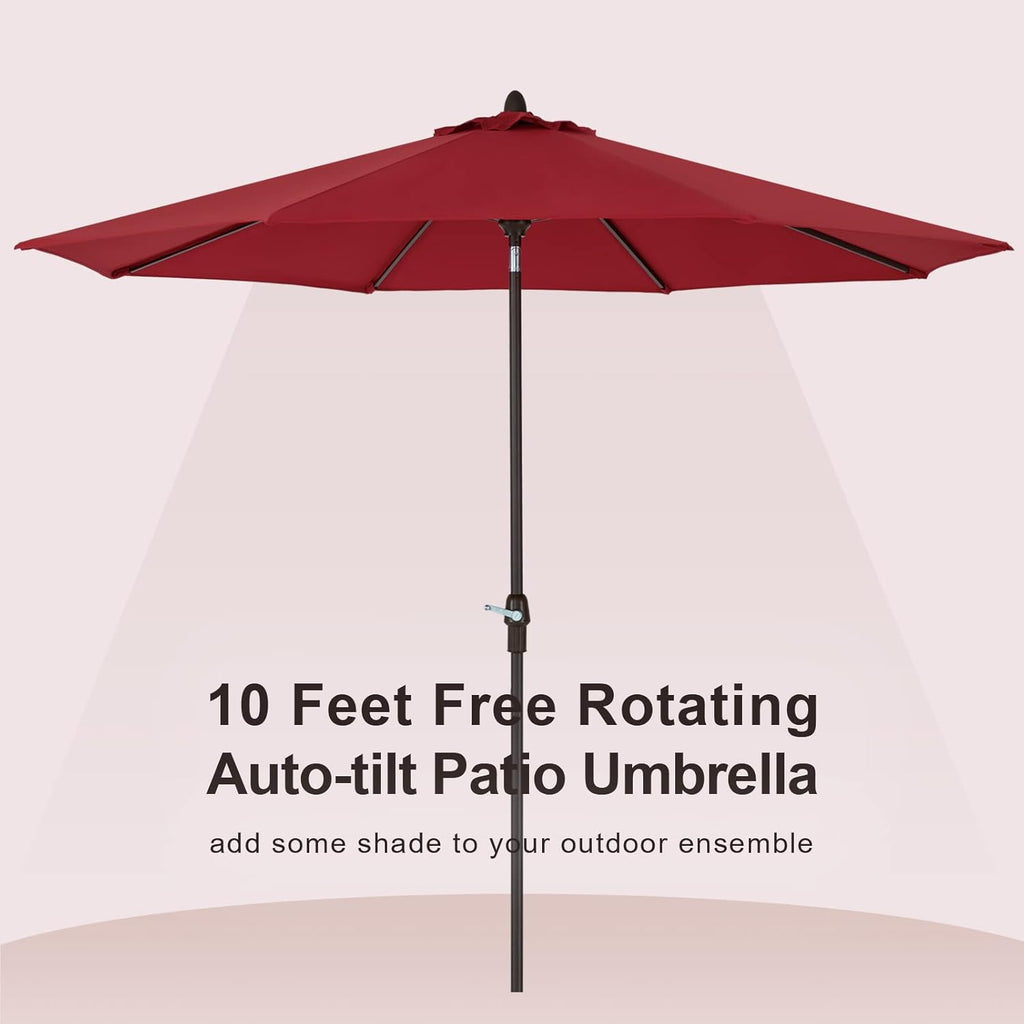 10' Outdoor Market Patio Table Umbrella with Auto Tilt and 360° Swivel, Sunbrella Canopy, Cherry S5652