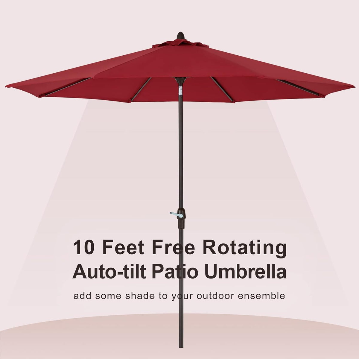 10' Outdoor Market Patio Table Umbrella with Auto Tilt and 360° Swivel, Sunbrella Canopy, Cherry S5652