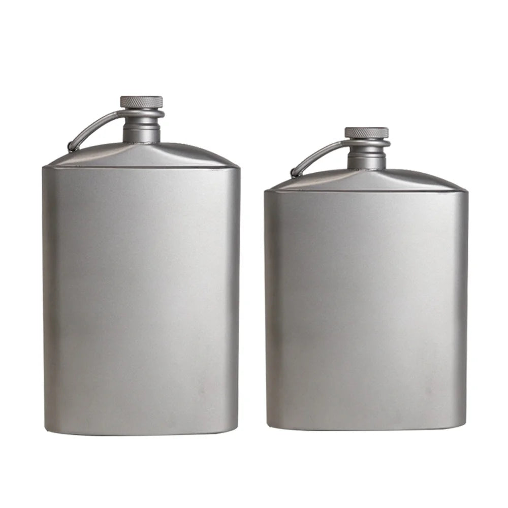 Titanium Flask Hip Flagon with Screw Clip Ultralight Hydration Flat Bottle with Ti Funnel H46441