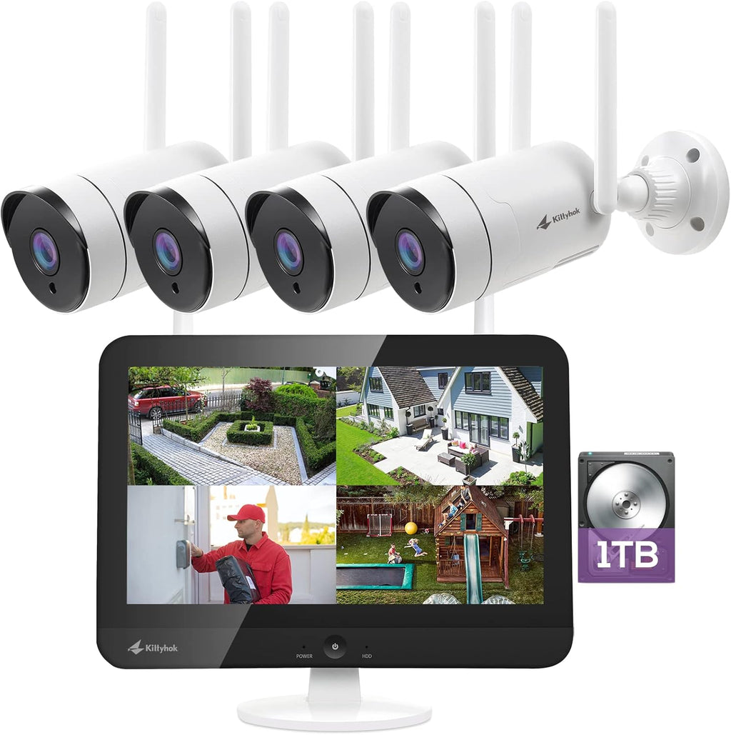 2K Wireless Security Camera System with 12 HD Monitor, 4Pcs 3MP Cameras A241