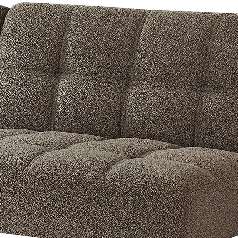 Taupe Teddy Fabric Upholstered Three-seat Futon Sofa with 2 Pillow and Gold Metal Legs H989711