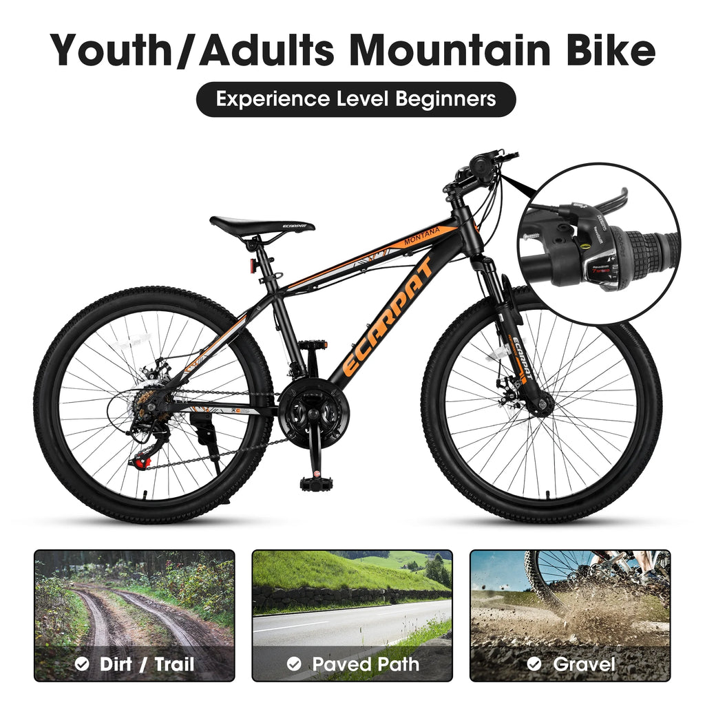 Orange 24in Mountain Bike Aluminium Frame 21-Speed U933