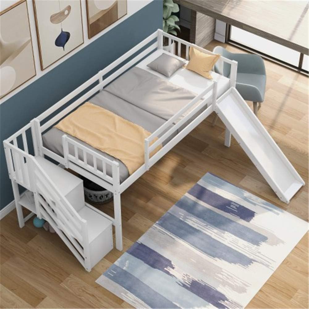 Twin Size Low Loft Bed with Adjustable Slide and Staircase (Gray) S814949