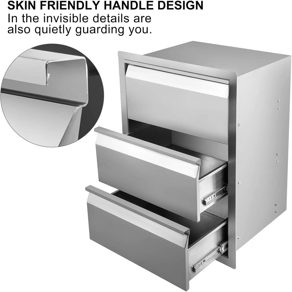 Stainless Steel Triple Access BBQ Drawers Box Frame Style Flush Mount Outdoor Kitchen Drawers B4401