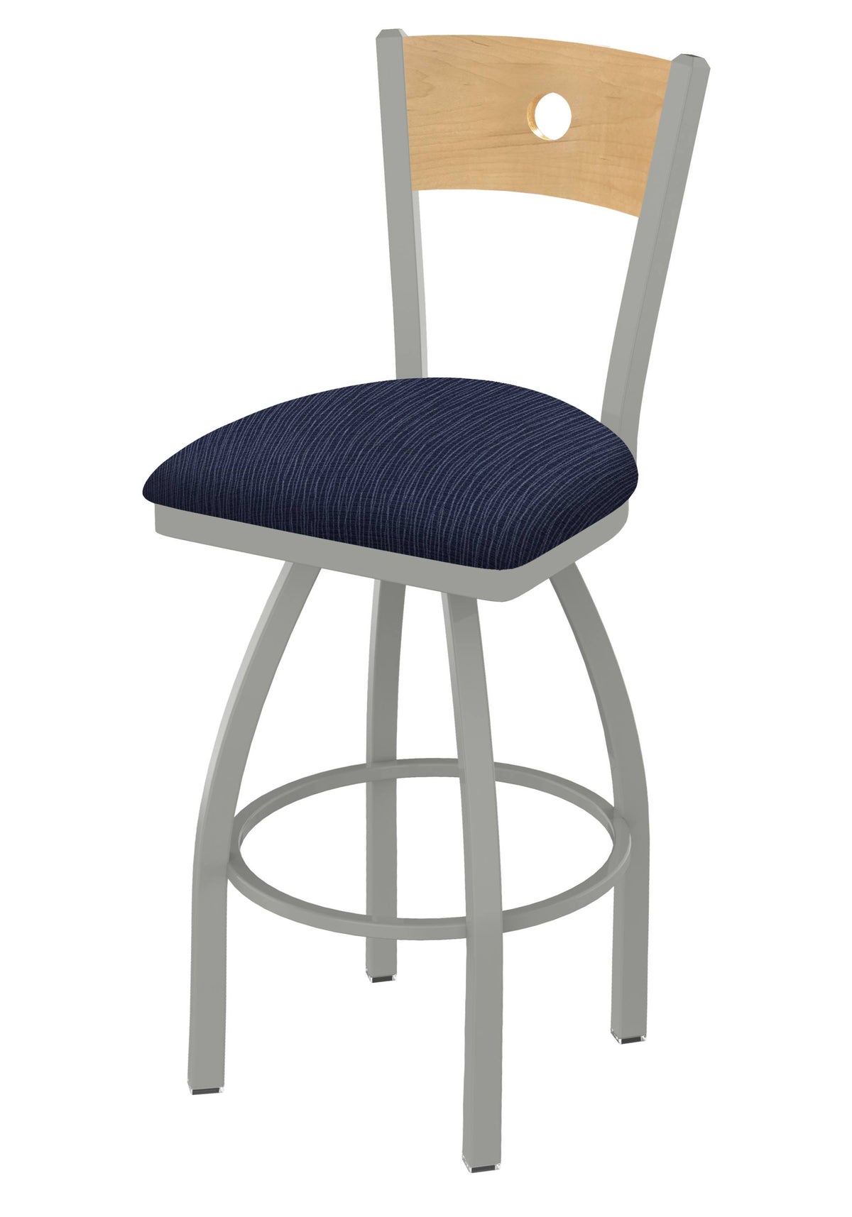 Counter Stool with Anodized Nickel Finish, Natural Maple Back and Swivel Seat U82183
