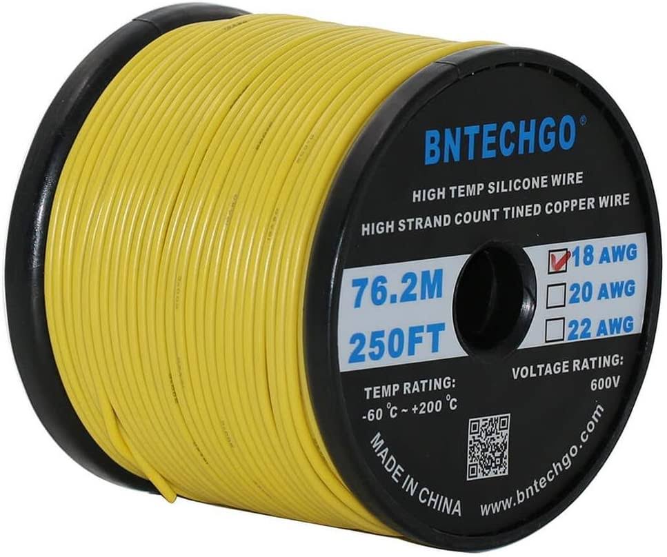 18 Gauge Silicone Wire Spool Yellow 250 ft 600V 18AWG S806243