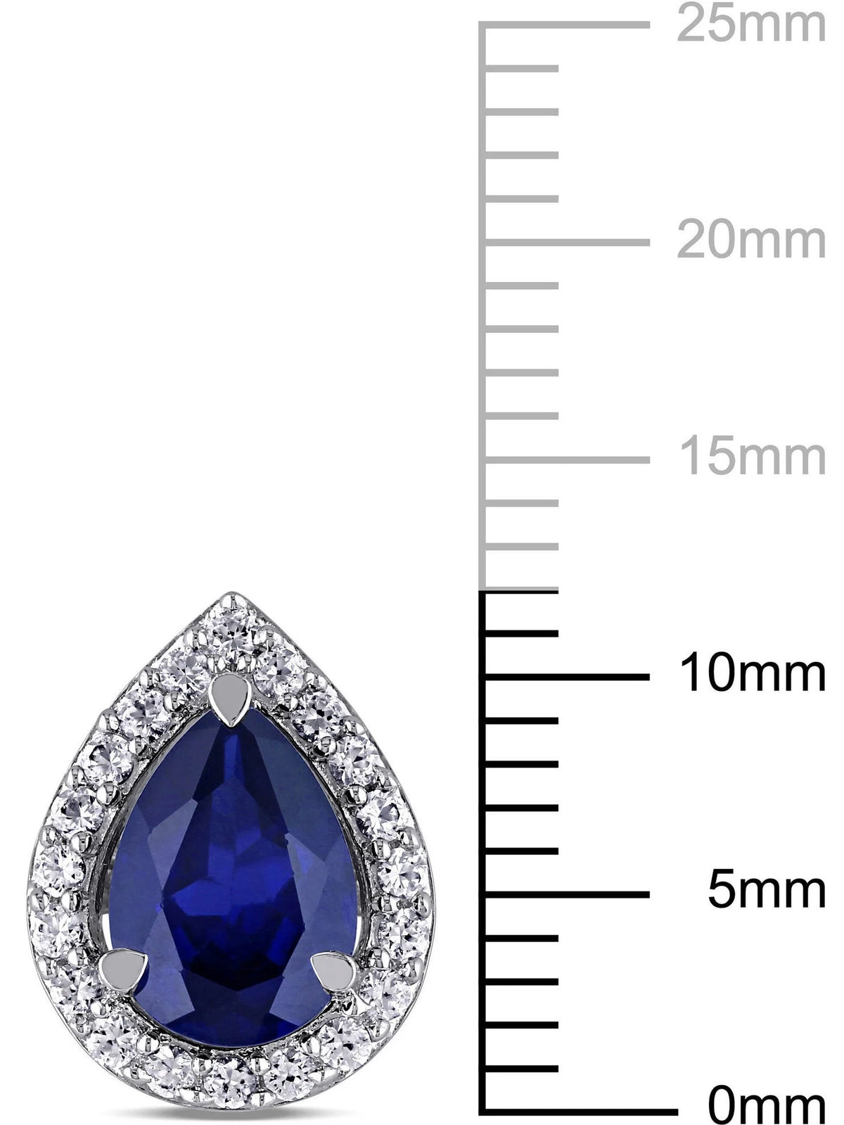 Pear-Shaped Created Blue Sapphire and White Sapphire Sterling Silver Halo Stud Earrings A54487