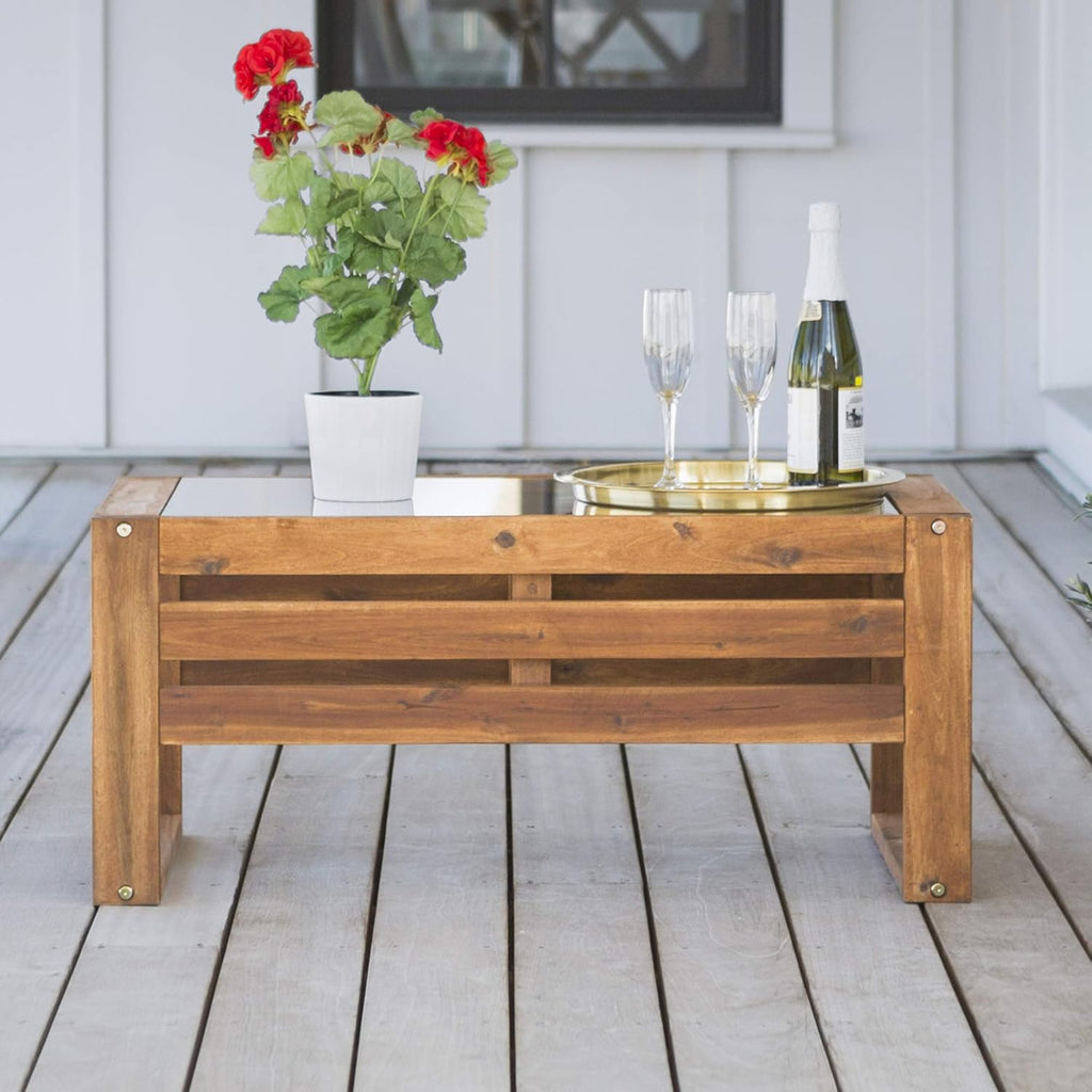 4 Piece Acacia Wood Outdoor Chat Set with Glass Top Coffee Table X55327