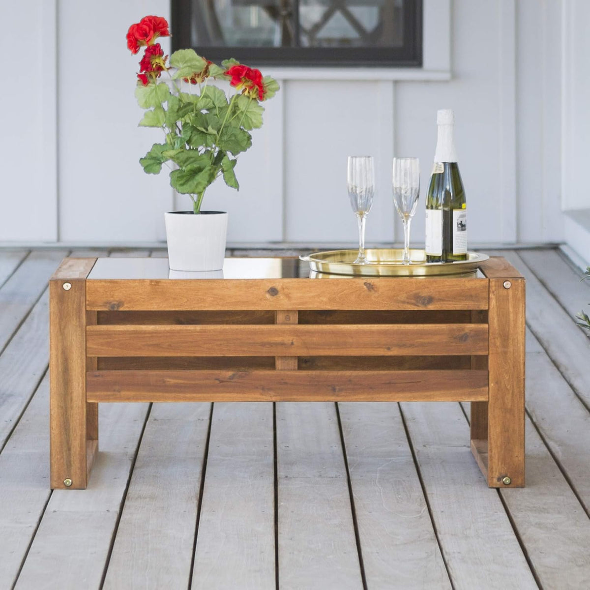 4 Piece Acacia Wood Outdoor Chat Set with Glass Top Coffee Table X55327