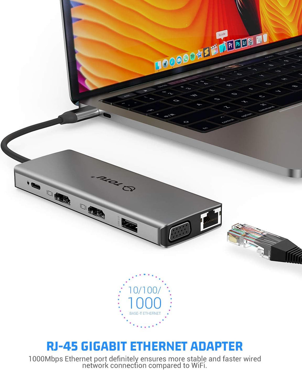 13-in-1 USB C Hub with Ethernet, 4K HDMI, VGA, USB 3.0, 100W PD, SD/TF Card Reader H81216