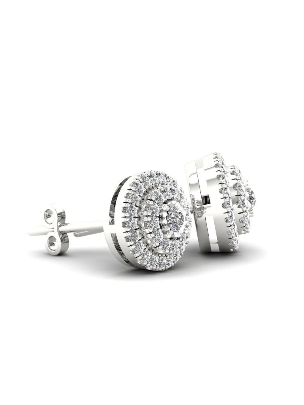 1/4ct TW Diamond Sterling Silver Double Halo Stud Earrings Q499