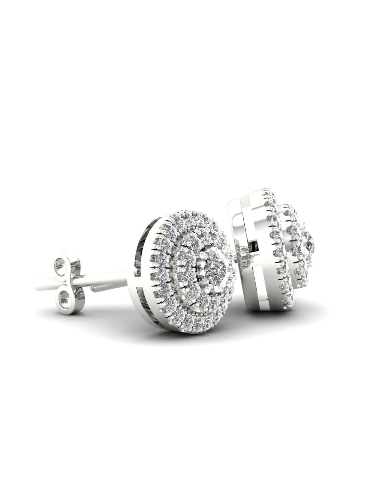 1/4ct TW Diamond Sterling Silver Double Halo Stud Earrings Q499