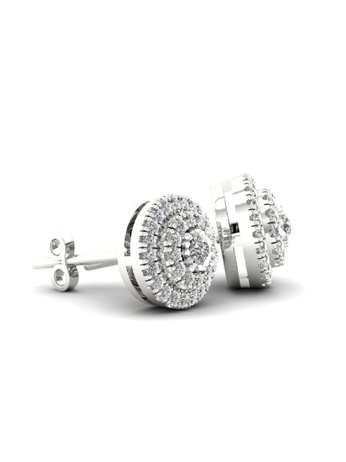 1/4ct TW Diamond Sterling Silver Double Halo Stud Earrings Q499