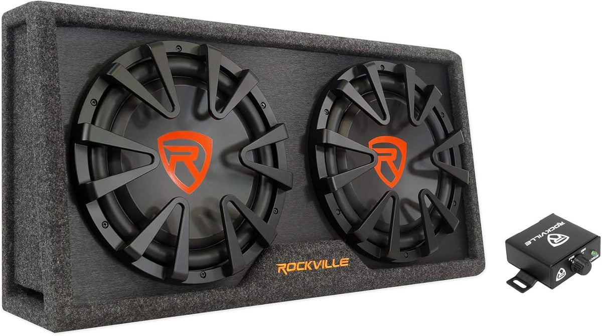 Dual 12 inches Slim Vented Powered Car Subwoofer Enclosure 2000 Watt W6671