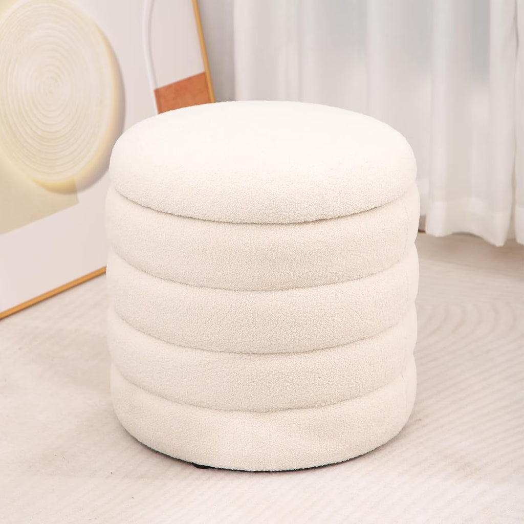 White Velvet Round Ottoman with Storage R557366