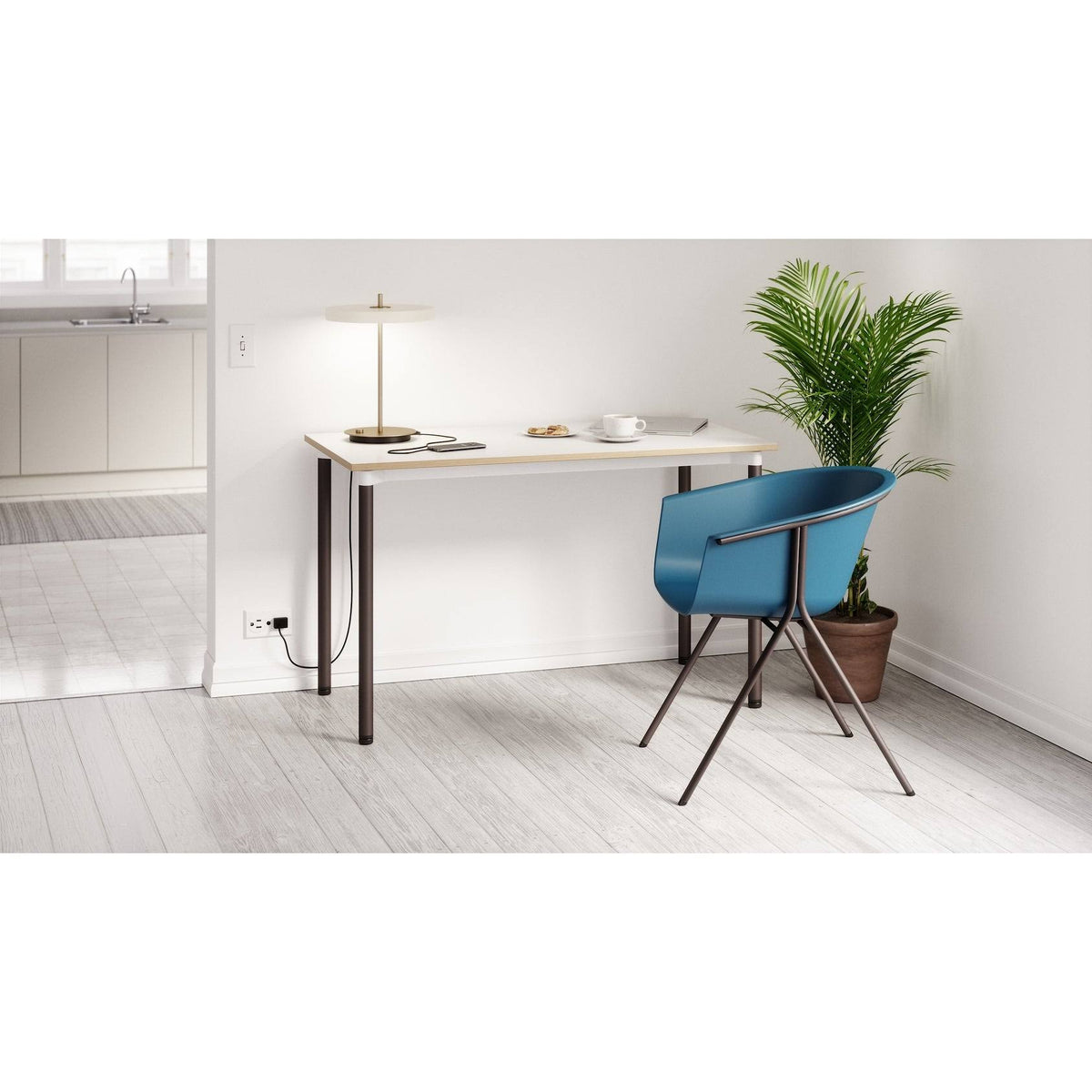 White Office Desk with Casters Plywood O963416