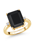 18K Yellow Gold Plated Silver Black Onyx White Moissanite 3 Stone Engagement Ring Q732