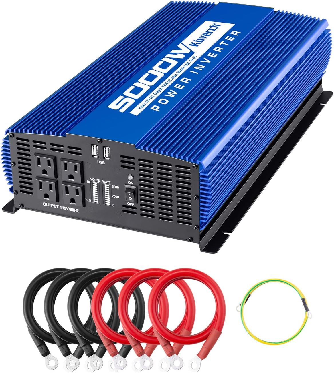 5000W Power Inverter 12V to 110V Car Inverter 4AC Outlets 2USB Ports H744