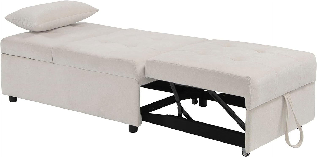 Beige Folding Ottoman Sleeper Sofa Bed T6652