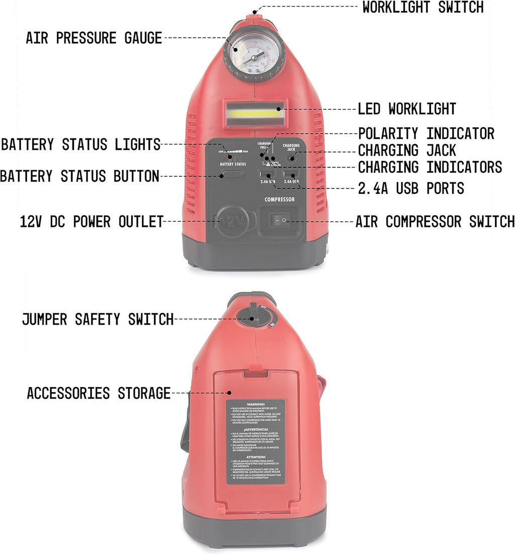 Battery Jump Starter Portable Power Supply, Air Compressor, Battery Bank and Tire Inflator Z666283
