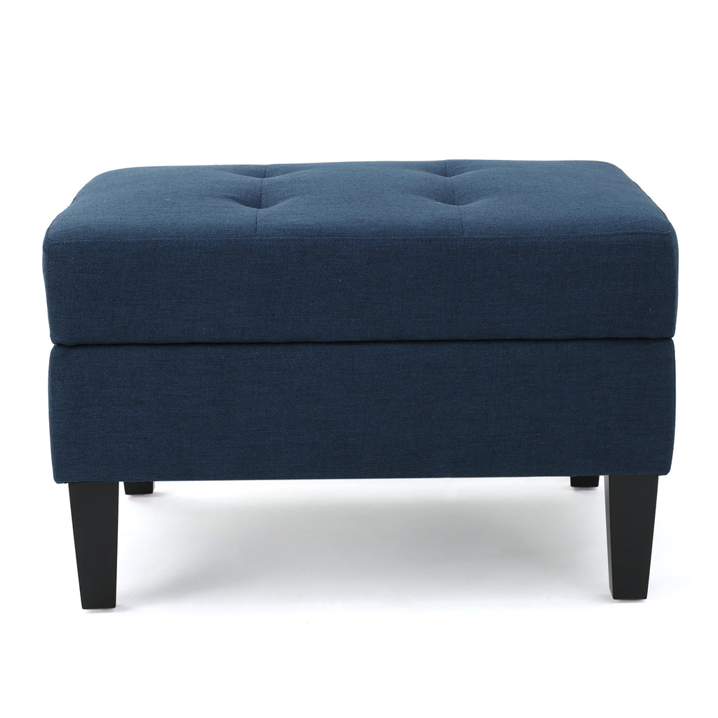 Dark Blue Fabric Sectional Couch with Storage Ottoman N732606