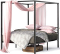 Black Metal Canopy Platform Bed Frame with Steel Slat Support, Full E201