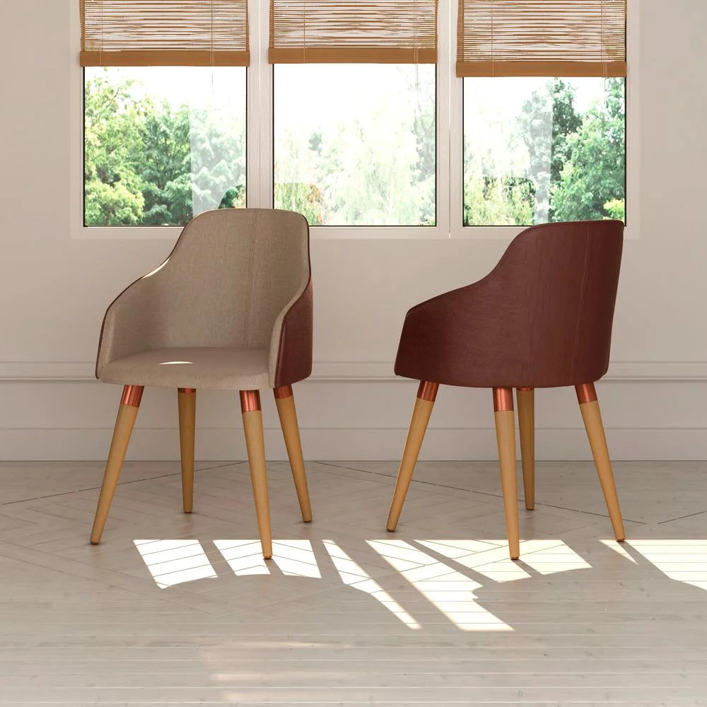 Brown Fabric Leather Accent Chair Set of 2 K589