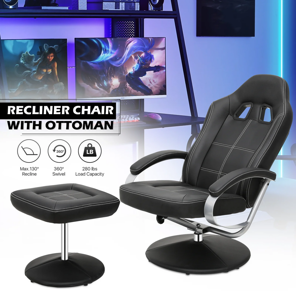 Black PU Leather Swivel Recliner with Ottoman S219