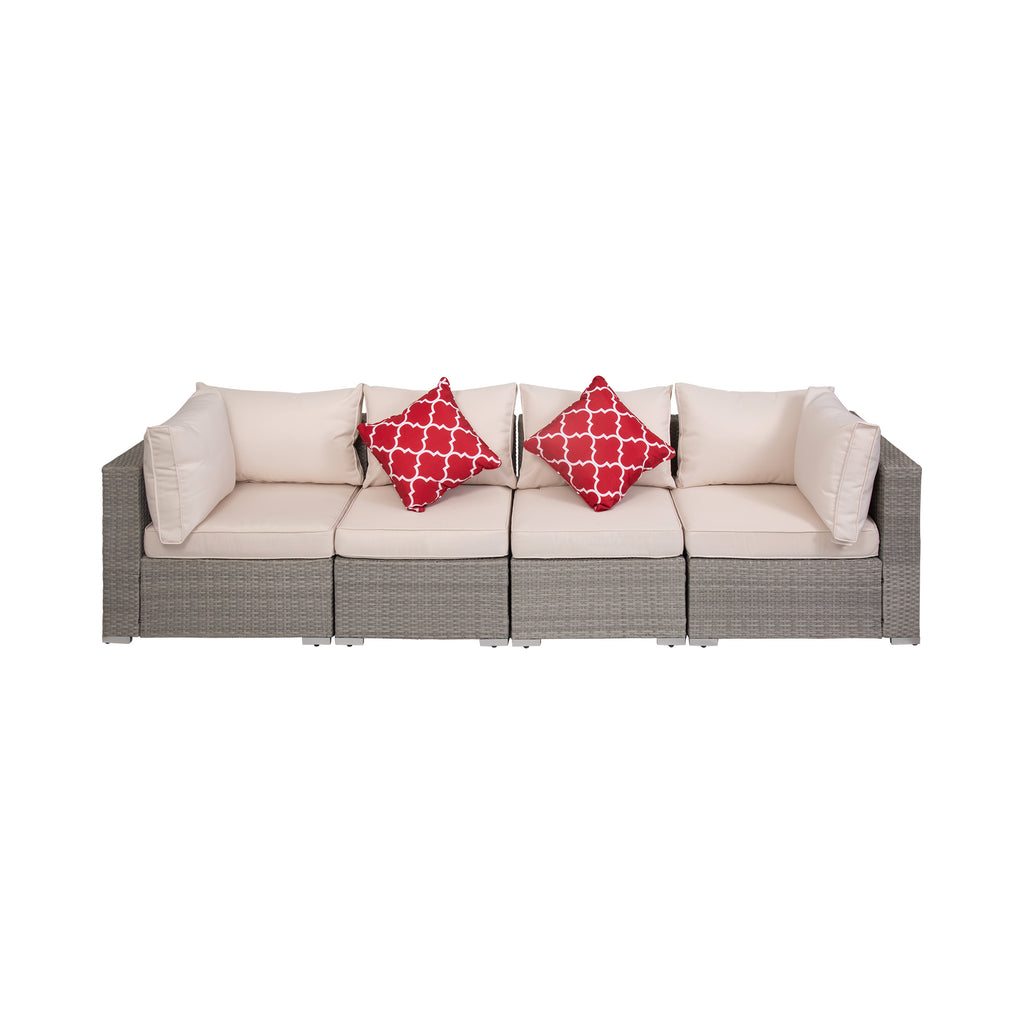 7-Piece Outdoor Rattan Wicker Sectional Seating Set with Cushions, Gray/Ivory O64938