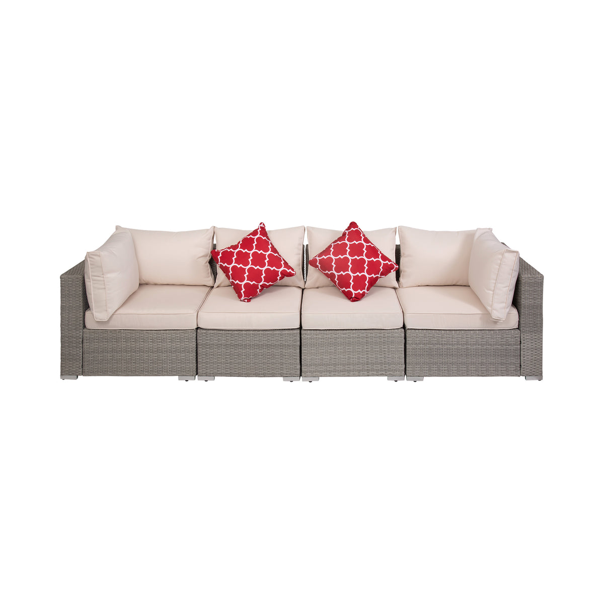 7-Piece Outdoor Rattan Wicker Sectional Seating Set with Cushions, Gray/Ivory O64938
