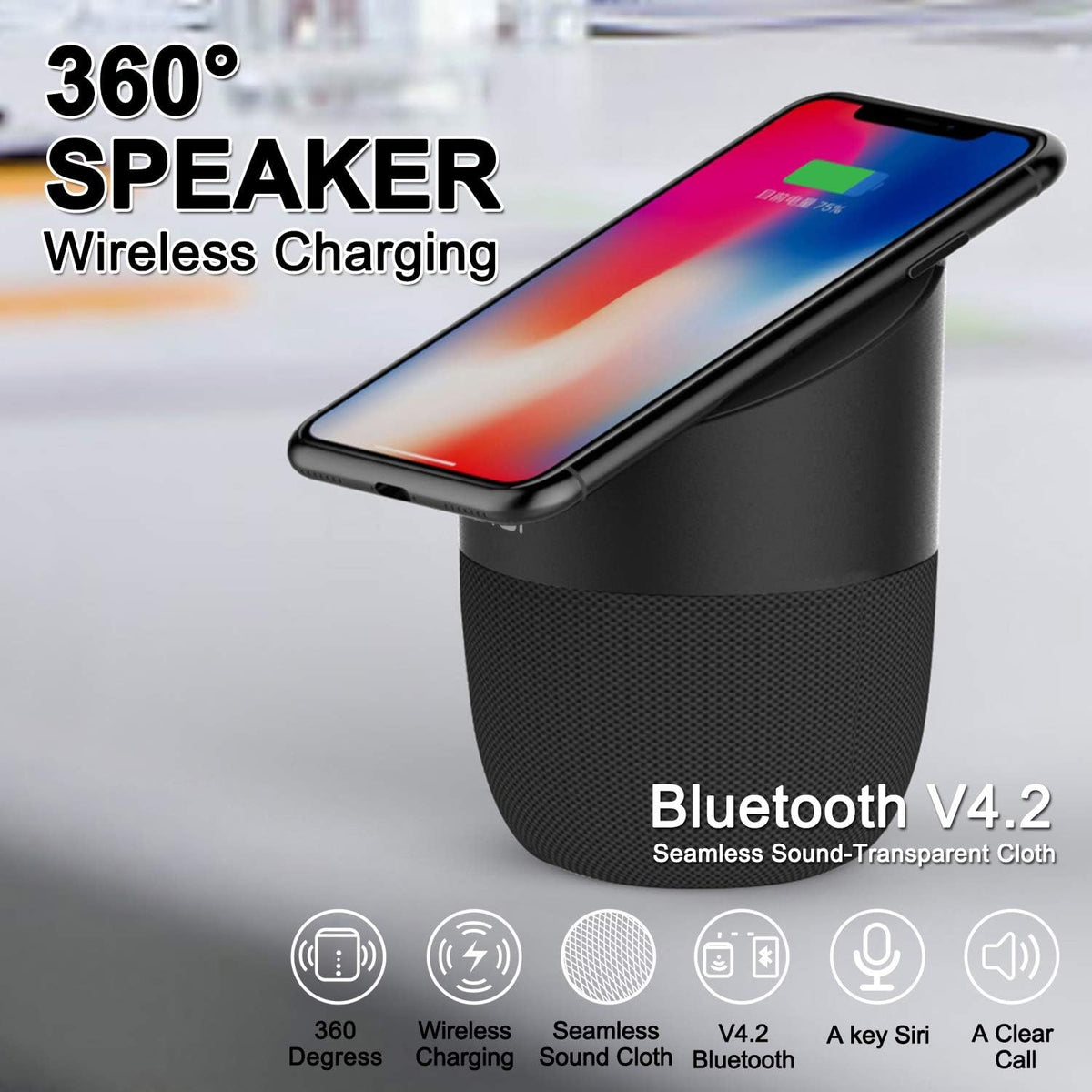 Bluetooth Speaker with Wireless Charging Station, Portable Stereo Speaker, Pack of 2 E2107