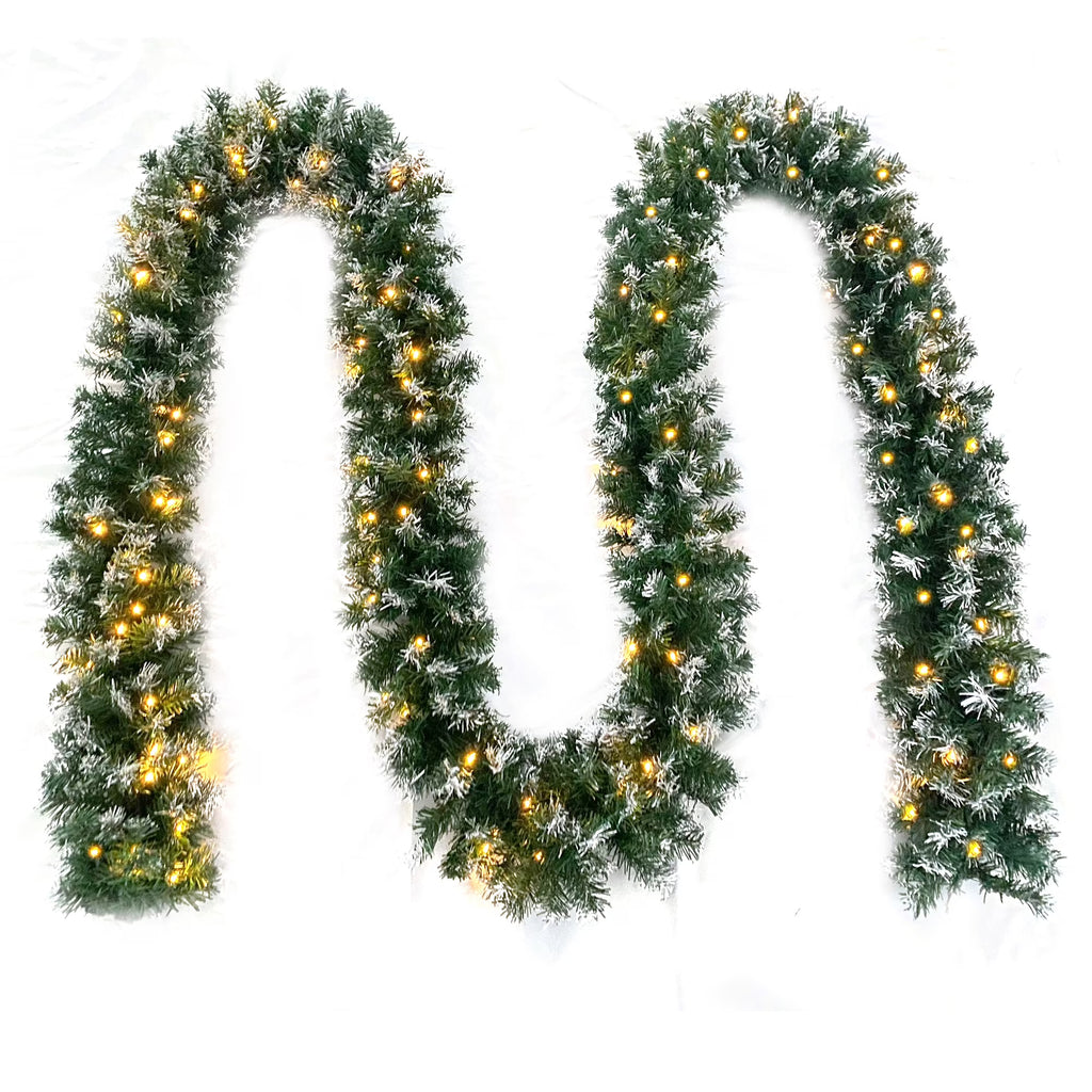 18ft Snow Flocked Christmas Garland with 50 LED Lights and Timer H514