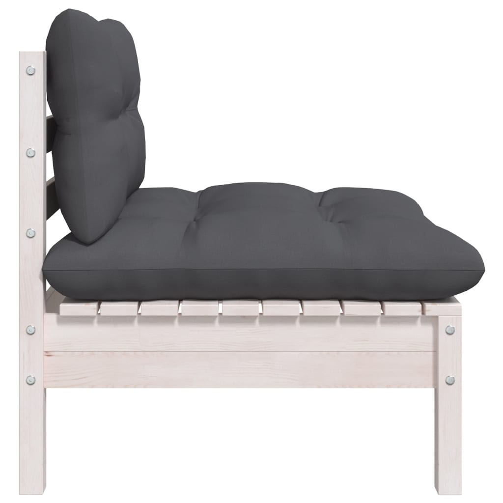 White Solid Pinewood Patio Sofa with Cushions Z23723