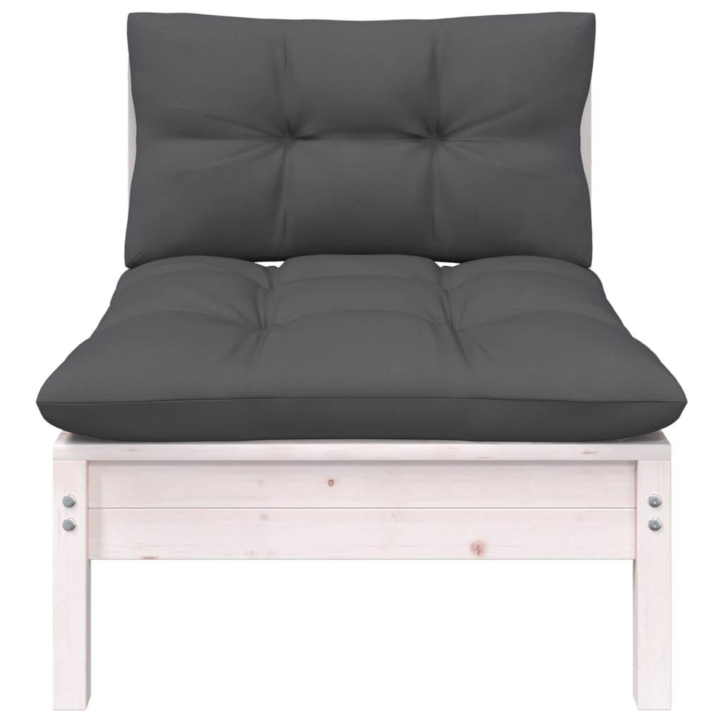 White Solid Pinewood Patio Sofa with Cushions Z23723