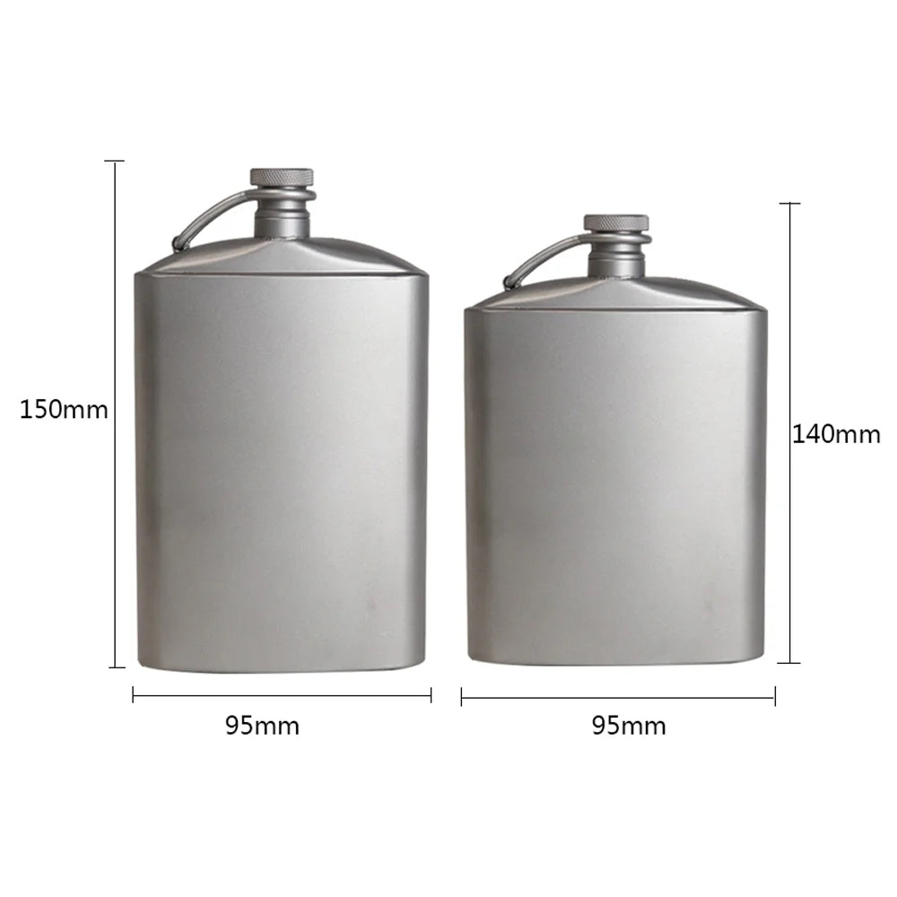 Titanium Flask Hip Flagon with Screw Clip Ultralight Hydration Flat Bottle with Ti Funnel H46441