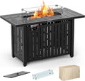 43in Outdoor Propane Gas Fire Pit Table with Glass Wind Guard, Glass Rock, Waterproof Cover Q537