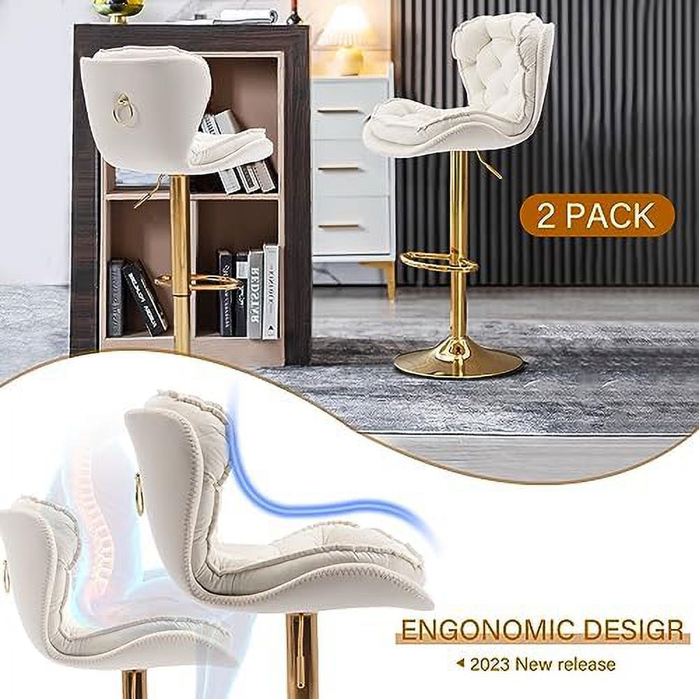 Cream Velvet Adjustable Counter Height Barstools Set of 2 K94793