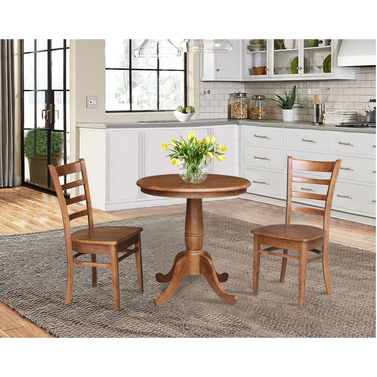 Distressed Oak 3 Piece Pedestal Table Set B19621