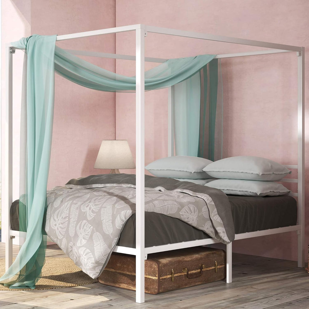 Black Metal Canopy Platform Bed Frame with Steel Slat Support, Full E201