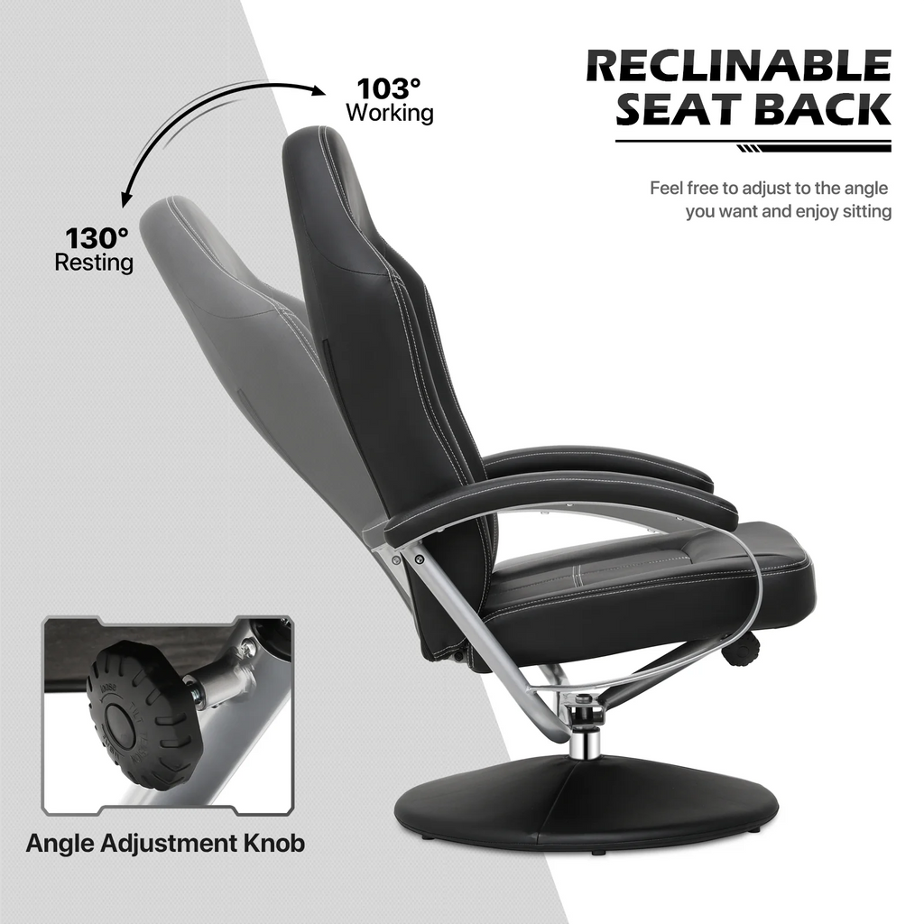 Black PU Leather Swivel Recliner with Ottoman S219