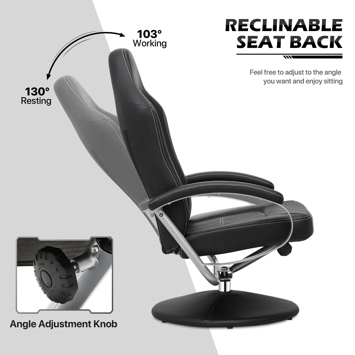 Black PU Leather Swivel Recliner with Ottoman S219
