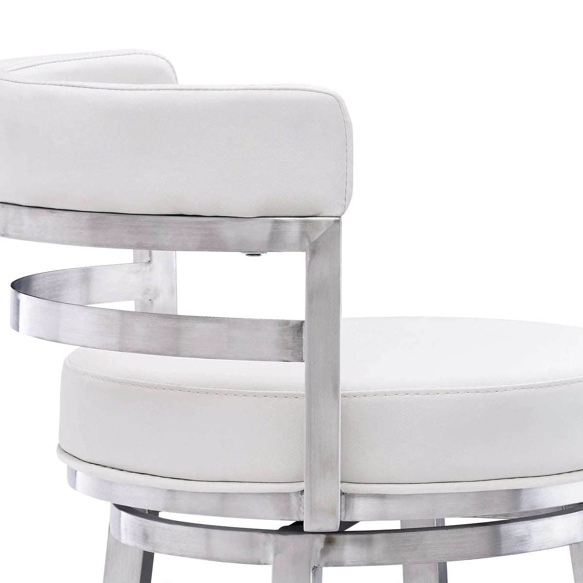 White Faux Leather and Brushed Stainless Steel Bar Stool U8346