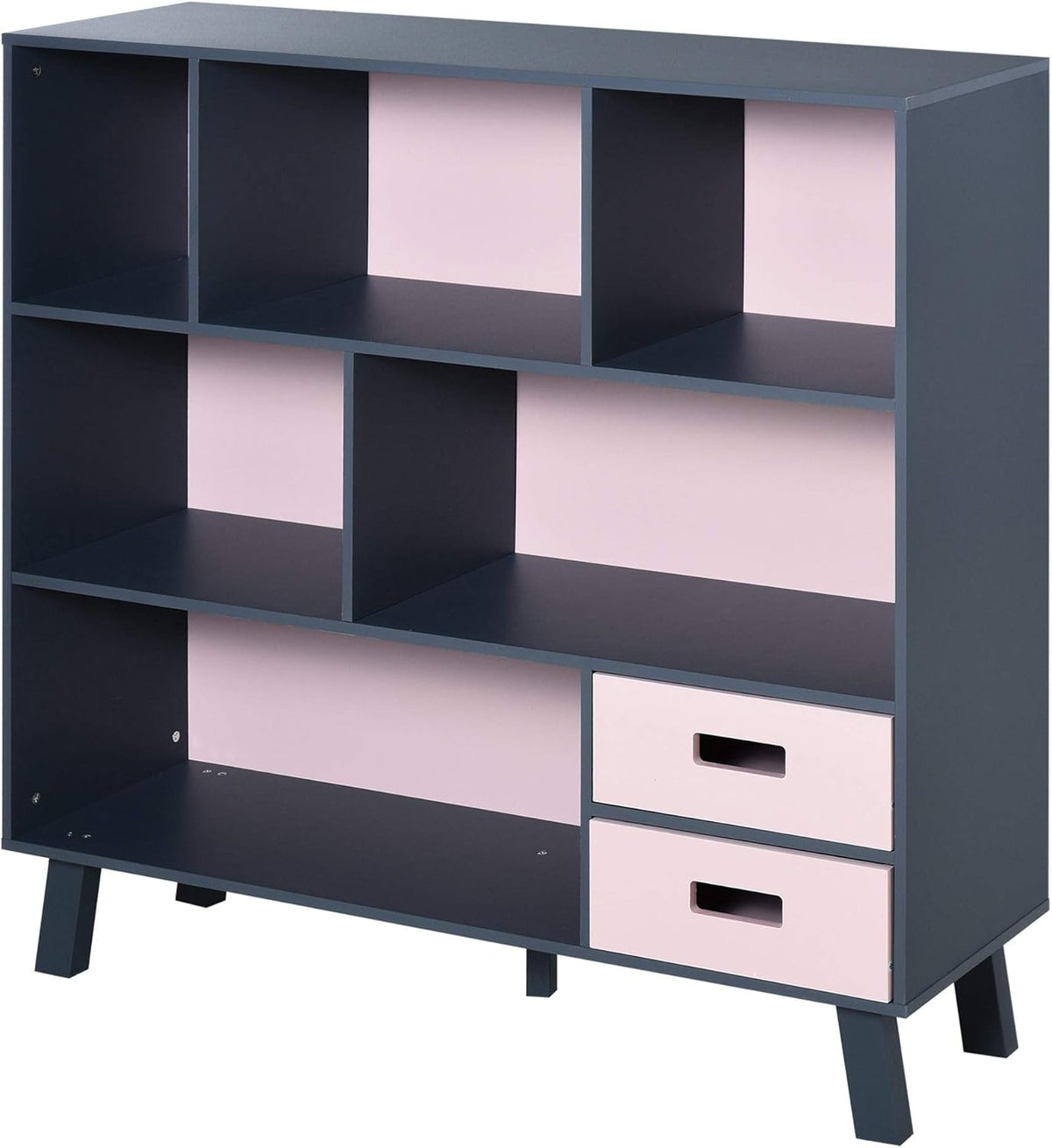 3-Tier Dark Blue Bookcase with Drawers Z786052