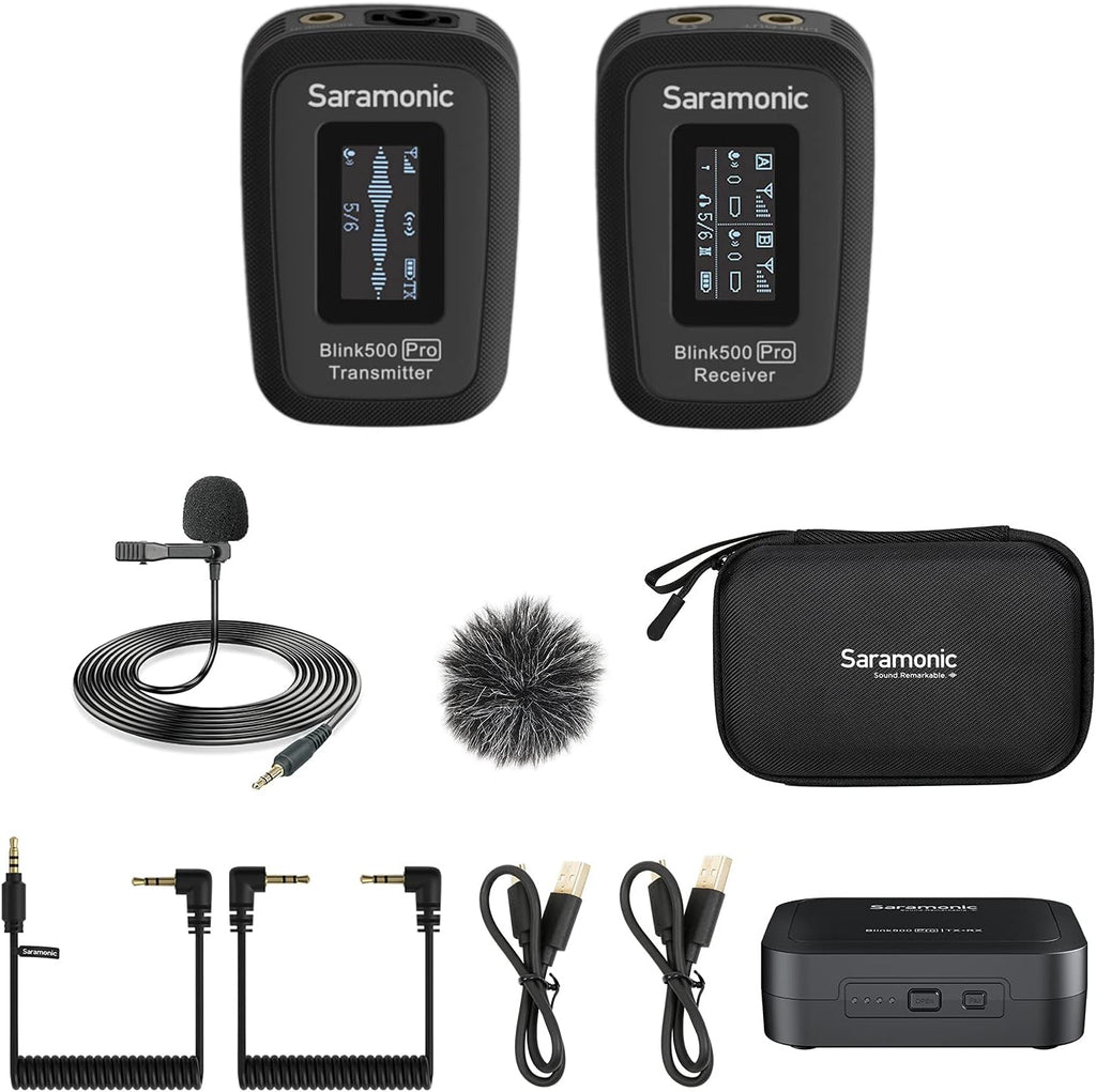 Wireless Lavalier Microphone with Charging Case, OLED Display & 3.5mm Headphone Output U446